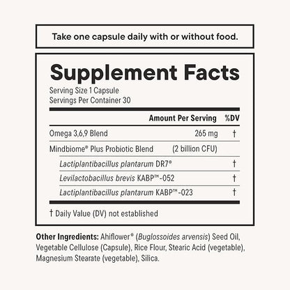 Daily Nouri Stress Support Probiotics for Women & Men | Mood & Cortisol Support | Gut-Brain Axis + Digestive Support | 3 Clinically Studied Strains + Omega | 60-Day Supply