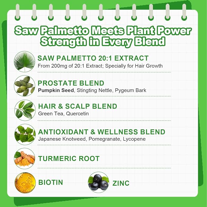 Saw Palmetto for Men Gummies, Extra Strength DHT Blocker for Men, with Pumpkin Seed Oil & Biotin, Support Prostate, Urinary Health & Hair Growth, Hormone Balance, Sugar Free, Vegan, Orange Flav, 60ct