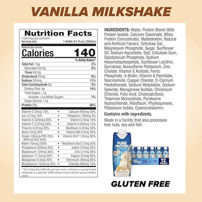 Pure Protein Protein Shake, 30g Complete Protein, Ready to Drink and Keto-Friendly, Vitamins A, C, D, and E plus Zinc to Support Immune Health, 11oz Bottles, 12 Pack, Variety Pack