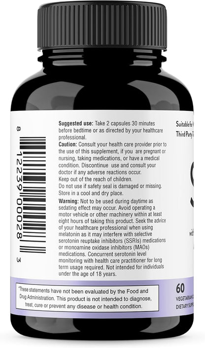 Sandhu's Sleep 60 Capsules –Non-Habit Forming 5-in-1 Sleep Aid Supplement with Melatonin, Magnesium, GABA, L-Theanine & 5-HTP