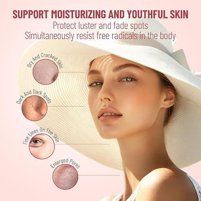 Skin Whitening Gummies, with Glutathione, Collagen and Bioth, Hydrated Youthful Skin, Glow and Spots Fading, Anti-Aging, 60 Count