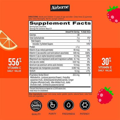 Airborne Kids 500mg Vitamin C Gummies, Kids Immune Support Zinc Gummies with Powerful Antioxidants VIT C & E - 63 Gummies, Assorted Fruit Flavor (Pack of 4)