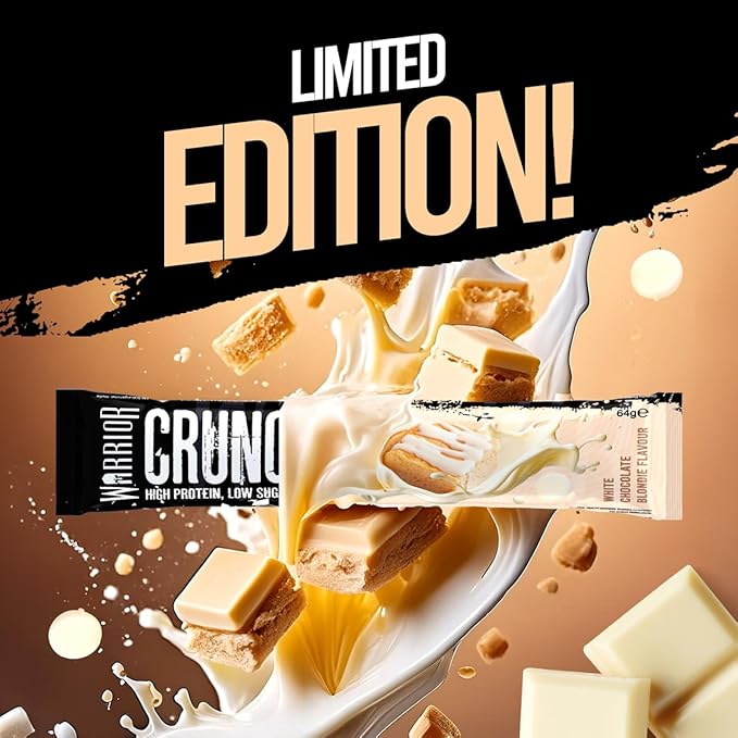 Warrior Crunch High Protein Bars | 20g Protein, Low Carb, Low Sugar, Keto Friendly | Delicious, Chewy, Crispy On The Go Snack | Box of 12 Bars (White Chocolate Blondie)