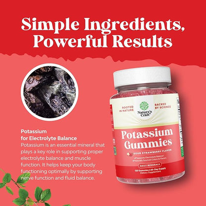 High Potency Potassium Gummies for Adults - Powerful Potassium Supplement Gummies for Optimal Health - Delicious Strawberry-Flavored - Vegan - 120 Count