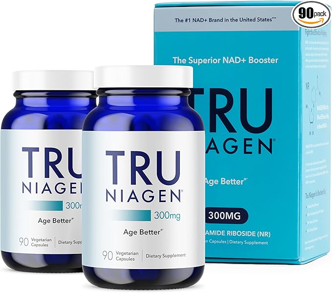 TRU NIAGEN Patented NAD Supplement for Brain Function, Anti Aging & Cell Regeneration, 300mg Niagen, 90 Servings | Supports Cellular Energy, Muscle | Nicotinamide Riboside (NR) Take 1 Daily | 2 Bottle