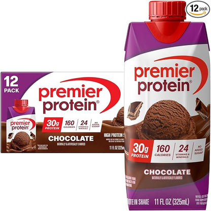 Premier Protein Shake, Chocolate, 30g Protein, No Added Sugar, 24 Vitamins & Minerals to Support Immune Health, 11 fl oz, 12 Pack
