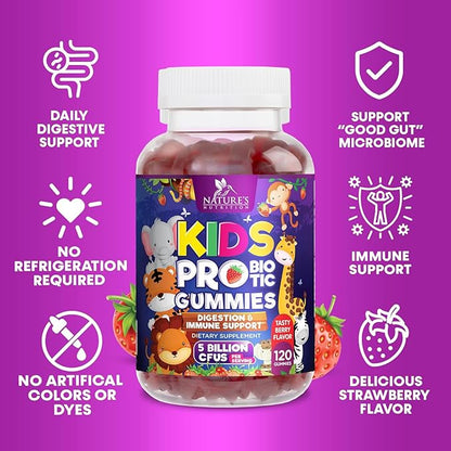 Probiotic for Kids - Natural Immune Support & Digestive Health Supplement - Nature's Daily Children's Probiotic Gummy for Ages 4+ Vegan, Gluten, Soy & Dairy Free - Berry Flavored - 120 Gummies