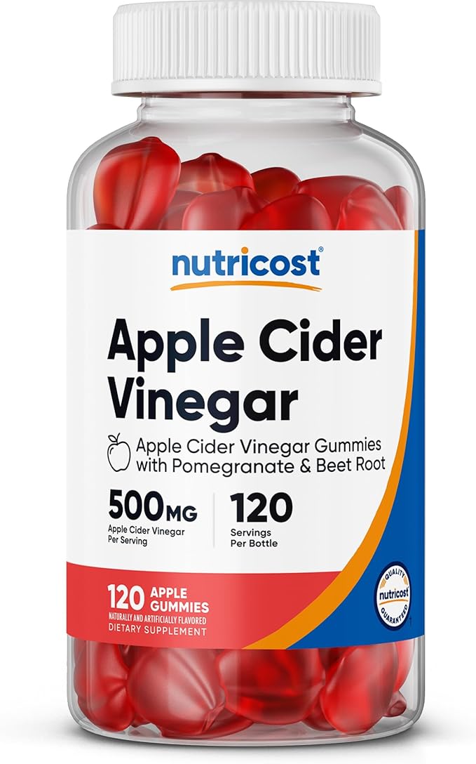 Nutricost Apple Cider Vinegar 500mg, 120 Gummies, Apple Flavored - Gluten Free, Non-GMO, No Corn Syrup