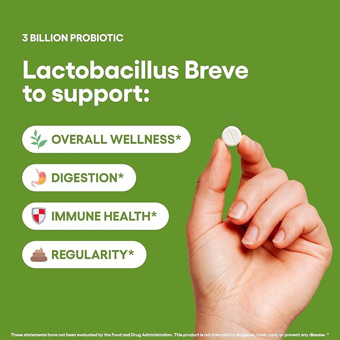 Natural Foundation Supplements Lactobacillus Breve Probiotic Supplement 240 Tablets 3 Billion CFU Probiotics for Men & Women Supports Intestinal Digestive & Gut Health (240, Lactobacillus Breve)