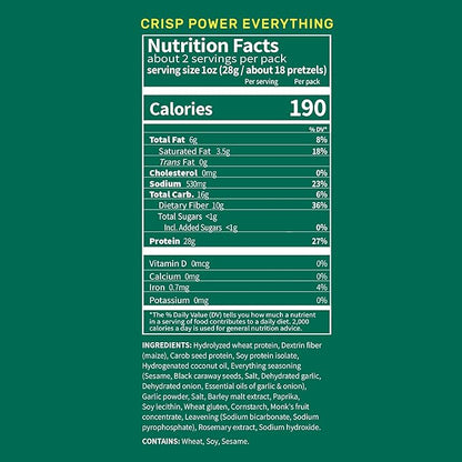 CRISP POWER Protein Pretzels, Everything, 28G Protein, High Protein Snack, High Fiber, Low Carb Crunchy Pretzel Snacks, No Added Sugar, 1.75 oz Bags, 24 Pack, Vegan, Keto