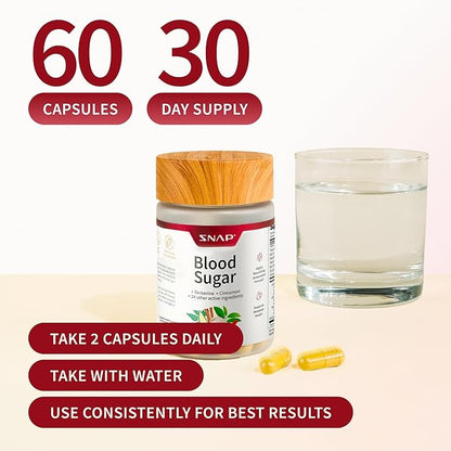 Snap Supplements Blood Sugar Blend with Berberine, CoQ10, Cinnamon, and Gymnema to Support Already Healthy Blood Sugar, Metabolic Health and Energy, Sugar Free, 60 Capsules 2-Pack (Packaging May Vary)