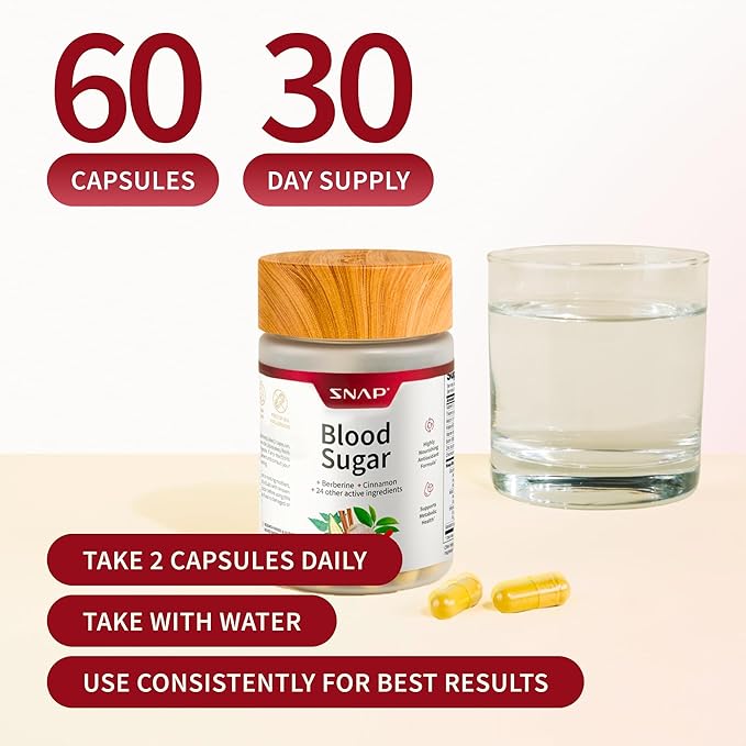 Snap Supplements Blood Sugar Blend with Berberine, CoQ10, Cinnamon, and Gymnema to Support Already Healthy Blood Sugar, Metabolic Health and Energy, Sugar Free, 60 Capsules 3-Pack (Packaging May Vary)