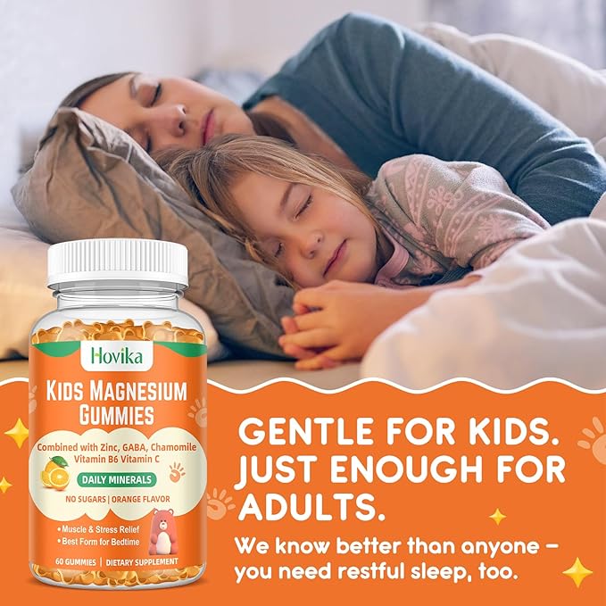Magnesium Glycinate Gummies for Kids: Calm Magnesium Supplement for Kids & Adults with Zinc Citrate, GABA, Chamomile, Vitamin B6 & C - Sleep, Relaxation & Focus, Orange Flavor 60 Count