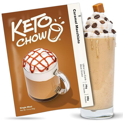 Keto Chow Caramel Macchiato - Keto Meal Replacement Shake Powder - Nutritionally Complete - Low Carb - Delicious Easy Meal Substitute - Protein Rich You Choose The Fat - Single Meal Sample