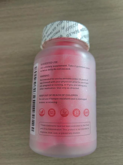 Magnesium Glycinate Gummies 1000mg - Sugar Free Magnesium Potassium Supplement with Vitamin D, B6, CoQ10 for Calm Mood & Sleep Support - 60 Strawberry Gummies