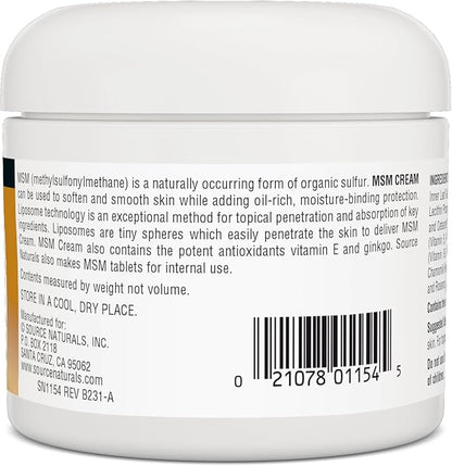 Source Naturals MSM Cream, Advanced Liposomal Delivery, 4 Ounces