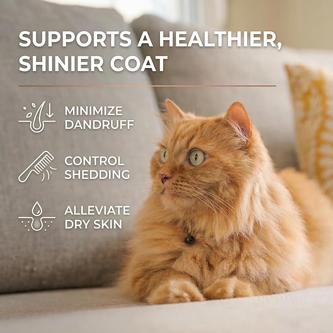 Omega 3 Fish Oil for Cats from Wild Caught Fish - Promotes Healthy Skin, Shiny Coat, & Strong Joints - Minimizes Cat Dandruff - 4 oz Approx. 157 Servings - Human-Grade Clean Ingredients