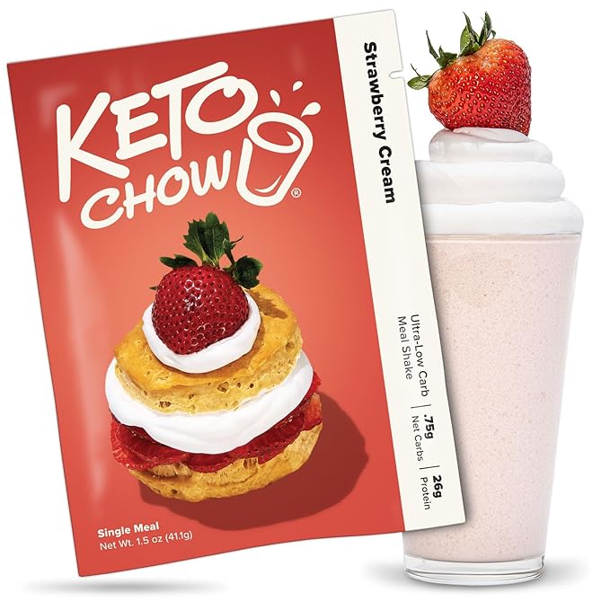 Keto Chow Strawberry Cream - Keto Meal Replacement Shake Powder - Nutritionally Complete - Low Carb - Delicious Easy Meal Substitute - Protein Rich You Choose The Fat - Single Meal Sample
