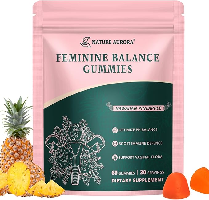 Premium Feminine Balance Gummies - Women's pH Balance & Vaginal Probiotics Support with Immune Support - Vegan, Gluten-Free - Hawaiian Pineapple Flavor - 60 Count
