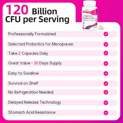 Negima Menopause Supplements for Women, 120 Billion CFUs Probiotics for Women, 13-in-1 Herbs & Botanicals Complex, for Hormone Menopause, Hot Flashes, Night Sweats, Mood Swings, Sleep - 120 Capsules