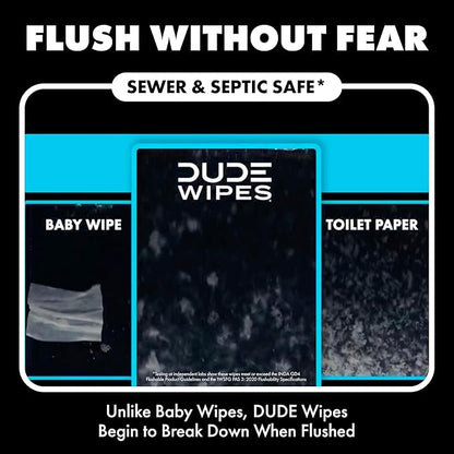 DUDE Wipes Odor Destroyer Flushable Wipes - Extra-Large Adult Wet Wipes - 6 Pack (288 Count) - Deodorizing, Lightly Scented, Controls Odor for up to 24 Hours - Septic and Sewer Safe