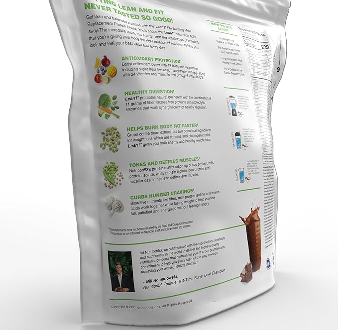 Lean1 Chocolate, Meal Replacement Protein Shake, 37 Servings in a 5lb Bag
