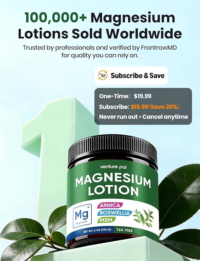Magnesium Lotion with Arnica, MSM & Boswellia – Cooling Magnesium Cream – Lightweight Moisturizing Lotion for Legs & Feet – Safe for Kids – 6 fl oz