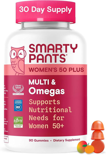 SmartyPants Multivitamin Gummy for Women 50 and Over, Omega 3 (DHA/EPA), Methylfolate, CoQ10, Vitamin D3, C, Vitamin B12, B6, A, K, Biotin, Gluten Free, 90 Count (30 Day Supply)
