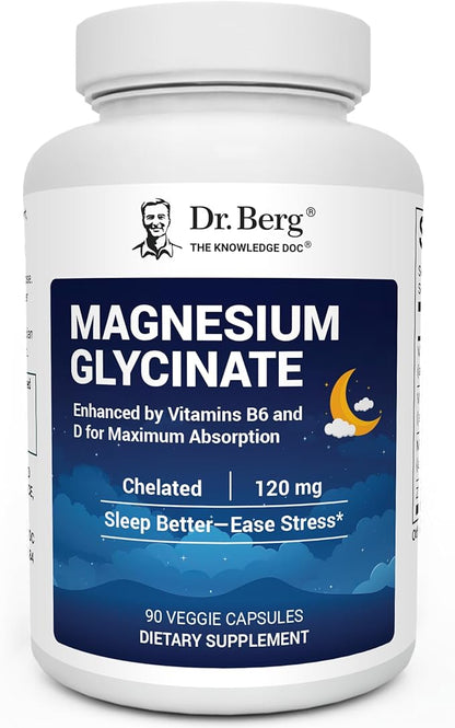 Dr. Berg Magnesium Glycinate 90ct – 4-in-1 Chelated for Muscle, Nerve, Sleep & Stress Support*– w/ D3, B6 & Zinc – 4X Lab-Tested – No Fillers – Formulated in USA, GMP-Certified