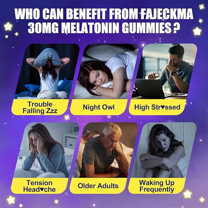 30mg Melatonin Gummies Supplement: Extra Strength Plus Magnesium Ashwagandha L-Theanine Chamomile Valerian GABA Vitamins B6 B12 D3 for Natural Zzz - Sugar Free for Nighttime Adults(120Count)