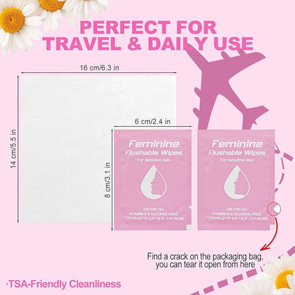 Feminine Wipes Individually Wrapped, Flushable Wipes Travel,Travel Wipes for Women,Feminine Care Wet Wipes Travel Size Vaginal Wipes for Adult, Girl and Homeless 150
