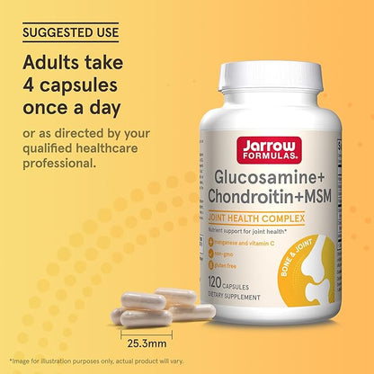 Jarrow Formulas Glucosamine, Chondroitin, and MSM Capsules; Joint Support Supplement with Vitamin C and Manganese, Bone & Joint Health, 120 Capsules, 30 Day Supply