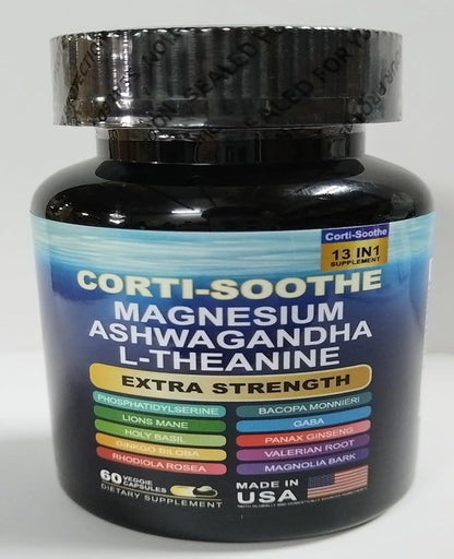 Zoyava Corti-Soothe Cortisol Supplement Magnesium Glycinate 200mg L-Theanine 150mg Ashwagandha 150mg Phosphatidylserine Cortisol Manager Lions Mane Ginkgo Biloba Bacopa Monnieri Valerian Root 60 Caps