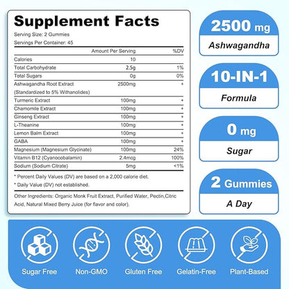 90 Count | Ashwagandha Gummies–Ashwagandha Supplements with L-Theanine & GABA–Support zzZ, M♡♡d, Relaxation, Daily Balance, Mind-Body Wellness for Women & Men