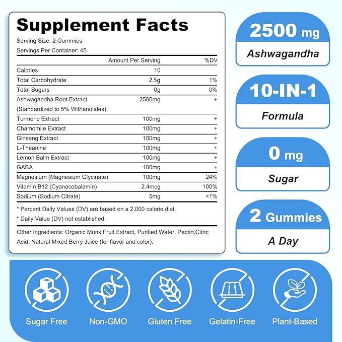 180 Count | Ashwagandha Gummies–Ashwagandha Supplements with L-Theanine & GABA–Support zzZ, M♡♡d, Relaxation, Daily Balance, Mind-Body Wellness for Women & Men
