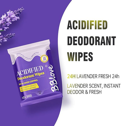 Acidified Body Wipes - 24H Odor Control, pH Balanced for Underarms & Whole Body, Aluminum-Free & Skin-Loving Formula, 80 Wipes