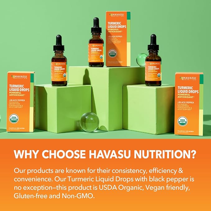 USDA Organic Turmeric Liquid Drops with Black Pepper - 1000mg Curcumin Supplement for Immune & Digestive Health - 30 Servings - Enhanced Absorption - Non-GMO, Vegan, Gluten Free - Unflavored, 1 Fl Oz