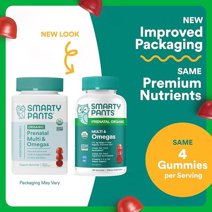 SmartyPants Organic Prenatal Vitamins for Women,Multivitamin Gummies: Biotin,Methylfolate,Omega 3 (ALA),Vitamin D3,C,Vitamin B12,B6,A,K2 & Zinc,Choline,Vegetarian,(30 Day Supply),120 Count(Pack of 2)