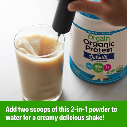 Orgain Organic Vegan Protein Powder + Oat Milk, Vanilla Bean - 20g Plant Based Protein, Gluten Free, No Dairy, Soy or Lactose Ingredients, Low Sugar, Non-GMO, Kosher, For Shakes & Smoothies - 1.05lb