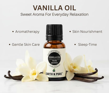 Earth N Pure Vanilla Essential Oil Natural & Therapeutic Grade | for Skin, Face, Hair, Candle, Diffuser and Home Fragrance with Glass Dropper 30 ML