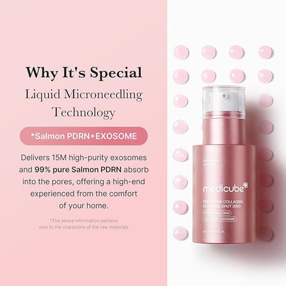 medicube Exosome Shot PDRN Pink Collagen 2,000 PPM Spicule Facial Serum | Liquid Skin Booster | Exosome, Salmon DNA Spicules | Uneven Skin Tone, Pore Care, Skin Texture | Korean Skincare, 1.01 fl.oz