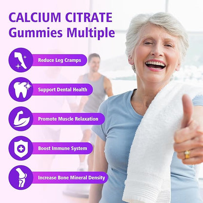 2 Packs High Absorption Calcium Citrate Gummies 1200mg - Bone & Teeth Support for Adults & Kids, Vegan, Non-GMO, Sugar-Free Gummies, Raspberry Flavor, 120 Count