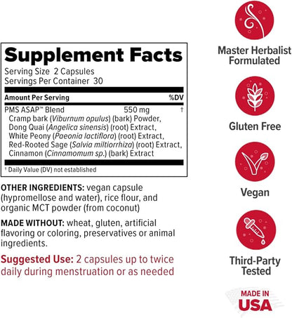 Redd Remedies, PMS ASAP, Includes Cramp Bark & Dong Quai, 60 Vegan Capsules