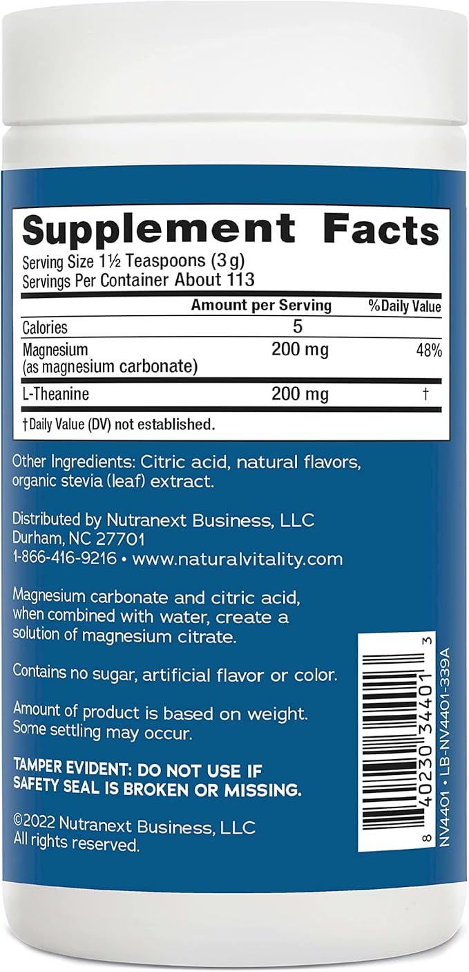 Natural Vitality Calm Mind, Magnesium Citrate + L-Theanine Powder, Supports a Healthy Response to Stress, Gluten Free & Vegetarian, Honey Chamomile, 12 oz.