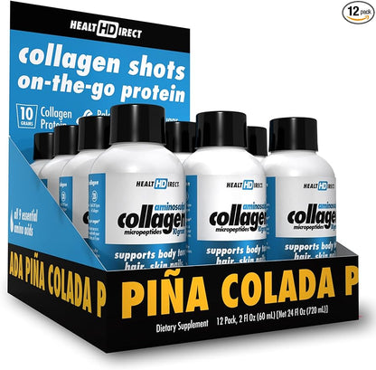 HEALTH DIRECT – Medical-Grade Liquid Collagen Shots – AminoSculpt Sugar-Free – Piña Colada – 12 Servings, (12pk, 2oz Shots) – Good for Joints, Bones, & Sleep – Better Hair, Skin & Nails