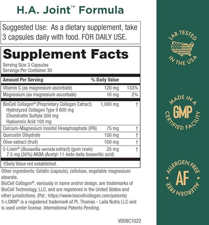 Purity Products HA Joint Formula Hyaluronic Acid + Key CoFactors - Joint + Skin Multi Collagen (Type I, II & III) - 5-Loxin - Olive Fruit Extract - Joint Flexibility + Mobility - 90 Capsules (2)