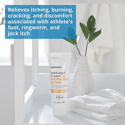 McKesson Antifungal Cream, 2% Miconazole Nitrate - Relieves Itching, Burning, Cracking from Jock Itch, Ringworm and Athlete Foot - 4 oz., 3 Count