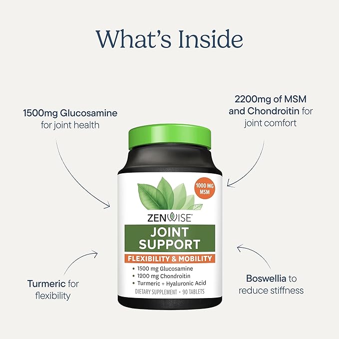 Zenwise Health Joint Support Supplement with Glucosamine Chondroitin MSM, Curcumin & Sulfate - Joint Health for Women & Men - Mobility & Flexibility Support for Knee, Cartilage & Bone - 90 Count
