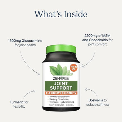 Zenwise Health Joint Support Supplement with Glucosamine Chondroitin MSM, Curcumin & Sulfate - Joint Health for Women & Men - Mobility & Flexibility Support for Knee, Cartilage & Bone - 90 Count