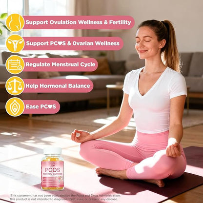 PCOS Inositol Gummies for Ovarian & Hormonal Balance, 60 Count PCOS Gummies with Myo-Inositol, Folate & Zinc Helps Menstrual Cycle, Orange Flavor Ovulation Gummy for Wellness Ovulation & Fertility
